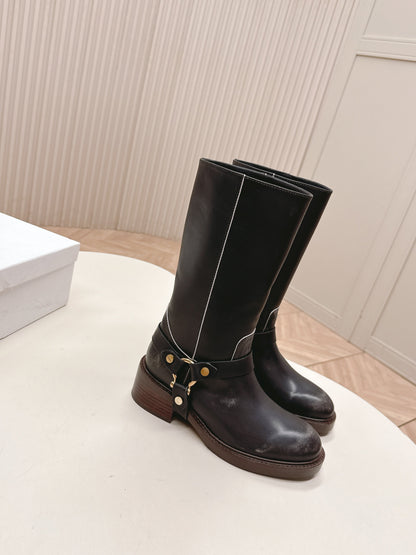 CHLOÉ 26S BOOTS 45 MM IN BLACK CALFSKIN