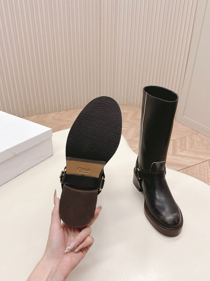 CHLOÉ 26S BOOTS 45 MM IN BLACK CALFSKIN