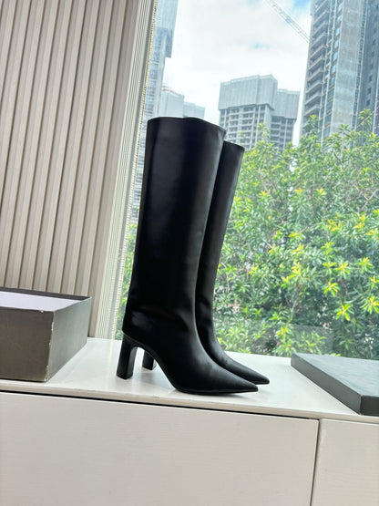 BALENCIAGA 25S HIGH BOOT IN BLACK EMBOSSED COW LEATHER