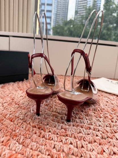 ALAIA 26S SLINGBACK HEELS IN DARK RED LAMBSKIN AND TRANSPARENT PVC