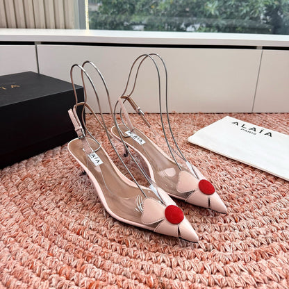 ALAIA 26S SLINGBACK HEELS IN NUDE PINK LAMBSKIN AND TRANSPARENT PVC