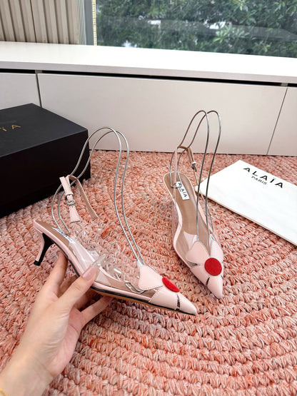 ALAIA 26S SLINGBACK HEELS IN NUDE PINK LAMBSKIN AND TRANSPARENT PVC