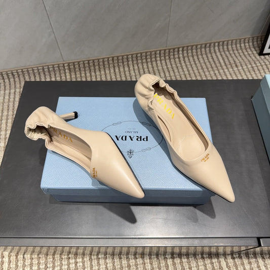 PRADA 26S POINTED TOE PUMPS 55MM IN NUDE SHEEPSKIN