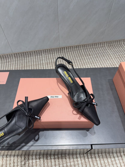 MIUMIU 26S SLINGBACK 55MM IN BLACK CALFSKIN WITH BOW