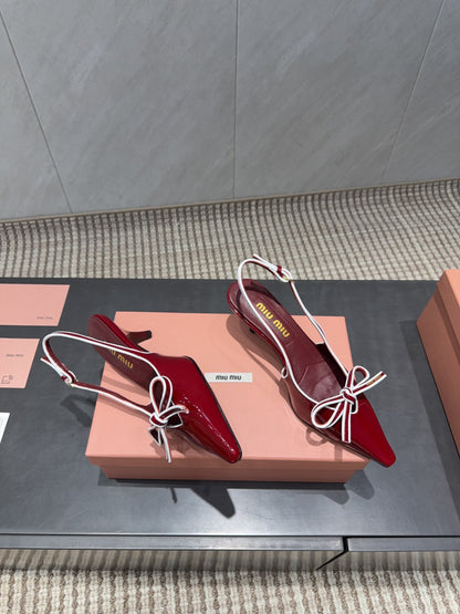 MIUMIU 26S SLINGBACK 55MM IN DARK RED CALFSKIN WITH BOW
