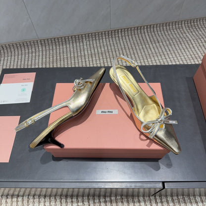 MIUMIU 26S SLINGBACK 55MM IN GOLD CALFSKIN WITH BOW