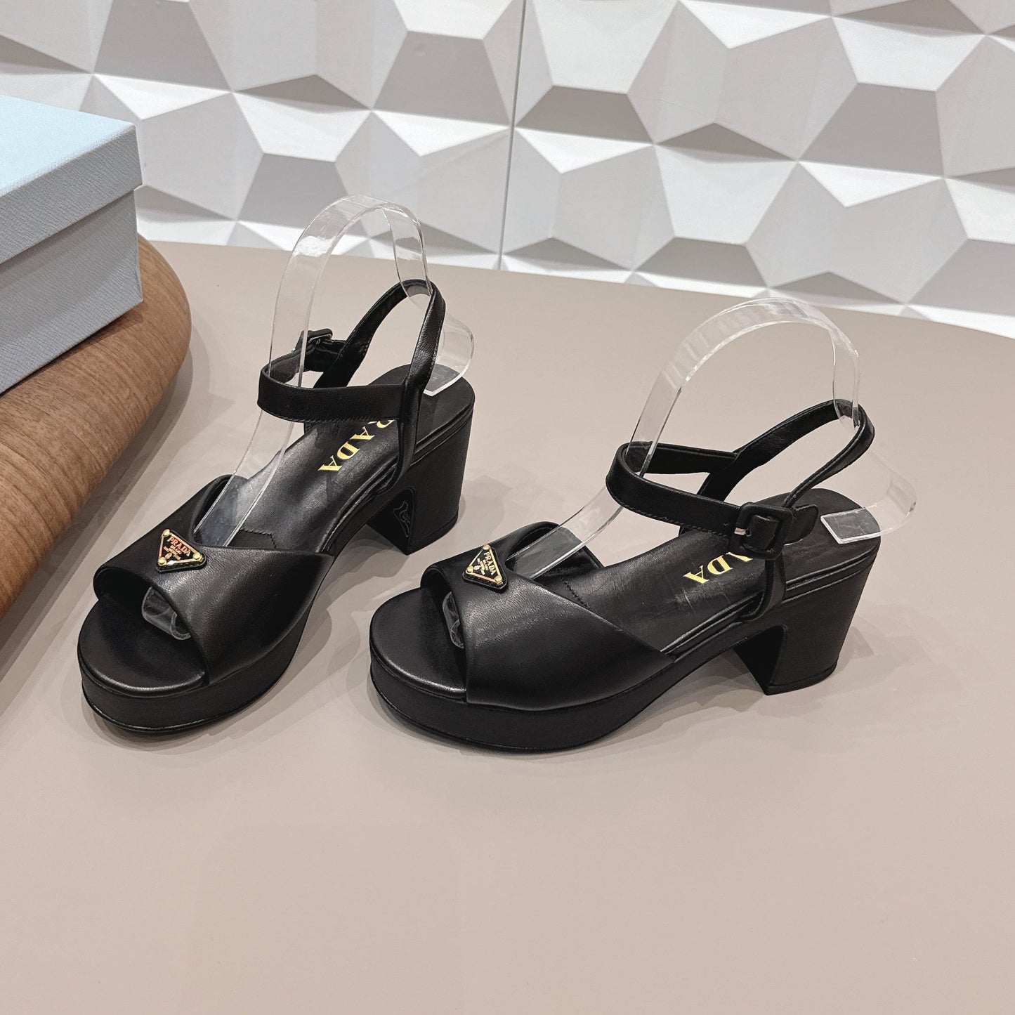 PRADA 26S HEELED SANDALS 75MM IN BLACK CALFSKIN WITH LOGO