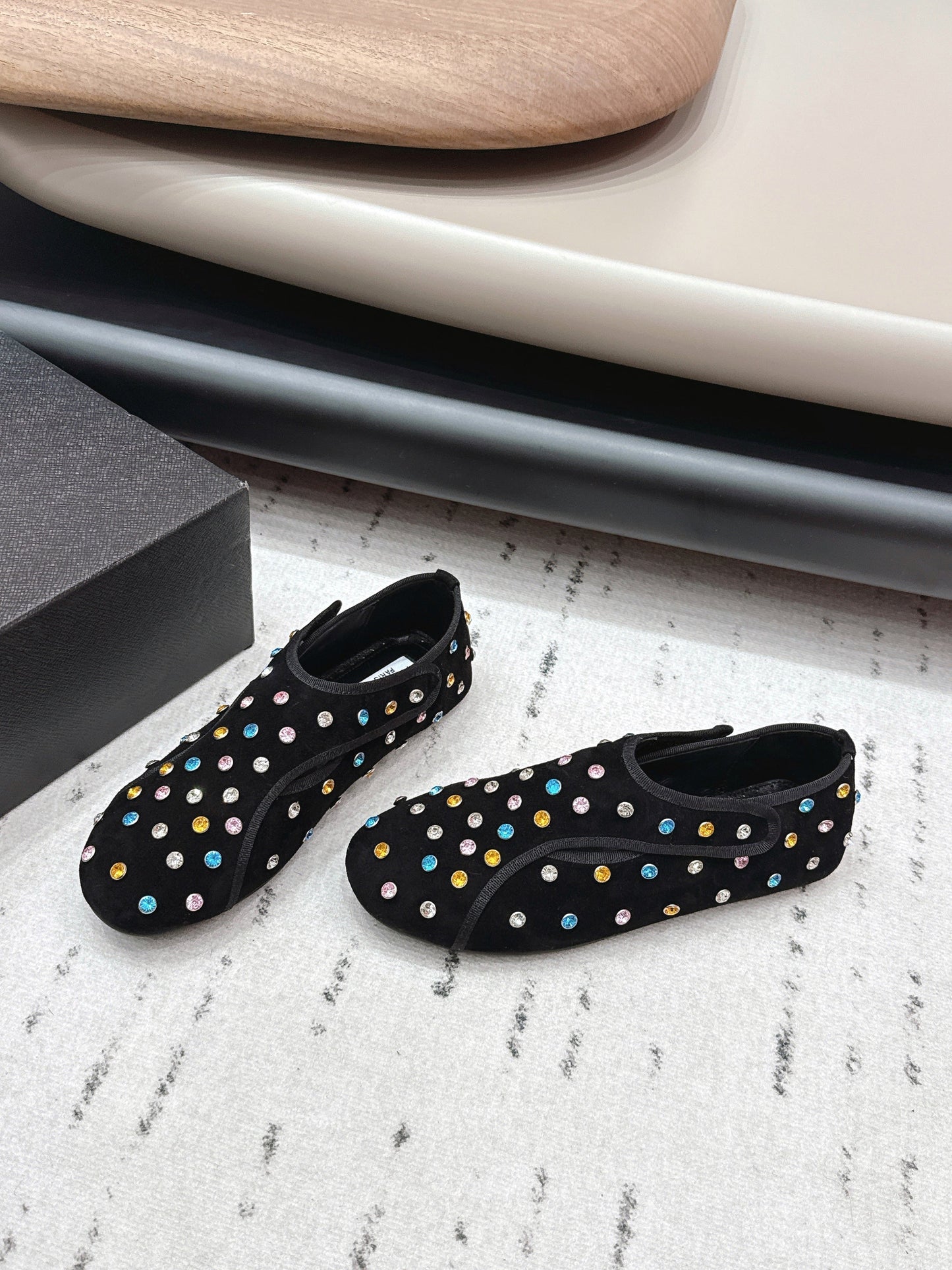 ALAIA 26S EMBELLISHED FLATS IN BLACK SUEDE