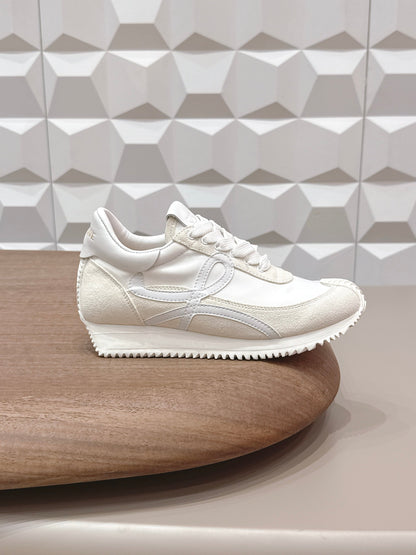 LOEWE 26S FLOW RUNNER SNEAKER IN WHITE SUEDE AND WHITE CALFSKIN