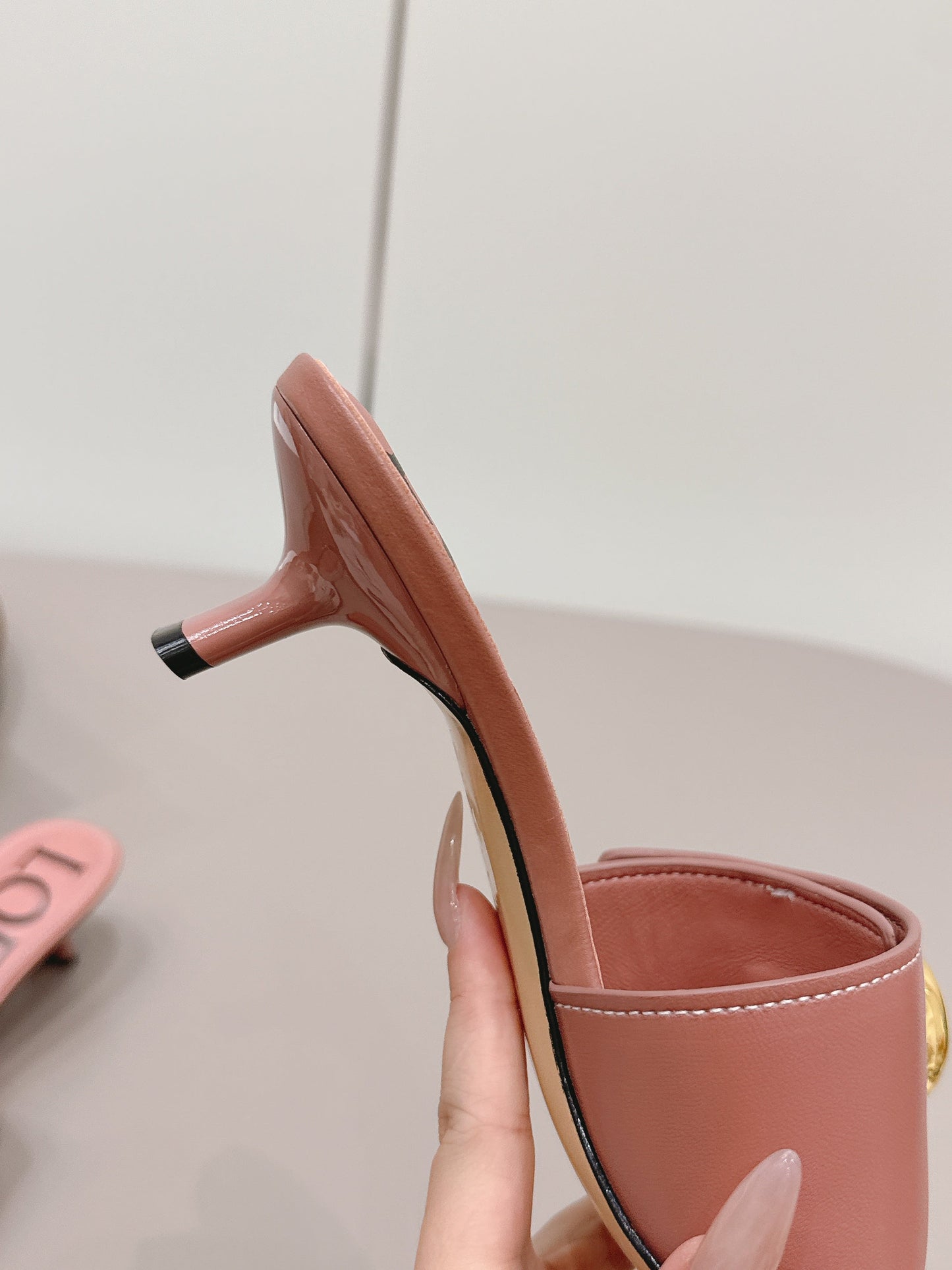 LOEWE 26S SQUARE TOE SANDALS 45MM IN PINK CALFSKIN GOLD HARDWARE