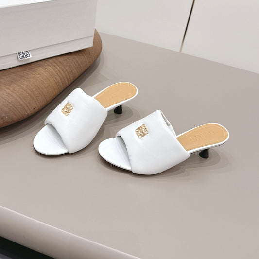 LOEWE 26S MULE HEELS 45MM IN WHITE LAMBSKIN GOLD HARDWARE