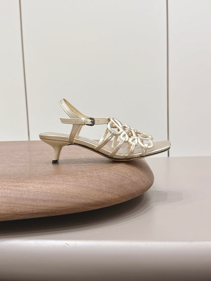 LOEWE 26S SQUARE TOE HEEL SANDALS 50MM IN GOLD CALFSKIN LOGO
