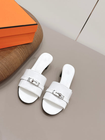 HM 26S KELLY HEEL SANDAL 50MM IN WHITE CALFSKIN SILVER HARDWARE