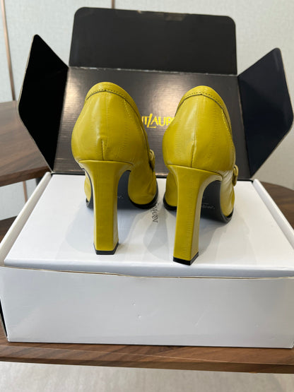 YSL 26S HEELED LOAFERS 100 MM IN YELLOW CALFSKIN