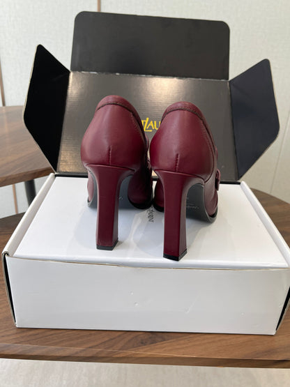 YSL 26S HEELED LOAFERS 100 MM IN DARK RED CALFSKIN