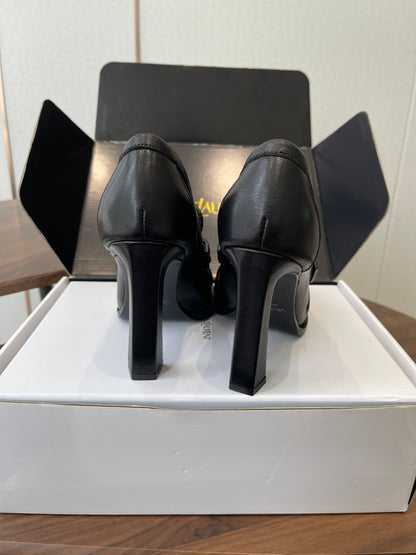 YSL 26S HEELED LOAFERS 100 MM IN BLACK CALFSKIN