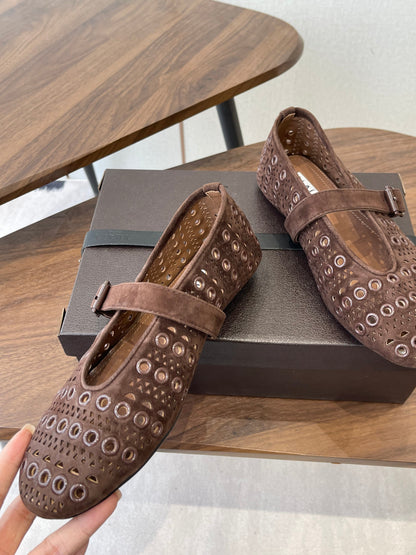 ALAIA 26S MARY JANE FLATS IN DARK BROWN SUEDE STYLE 1