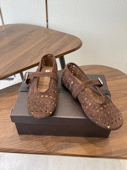 ALAIA 26S MARY JANE FLATS IN DARK BROWN SUEDE