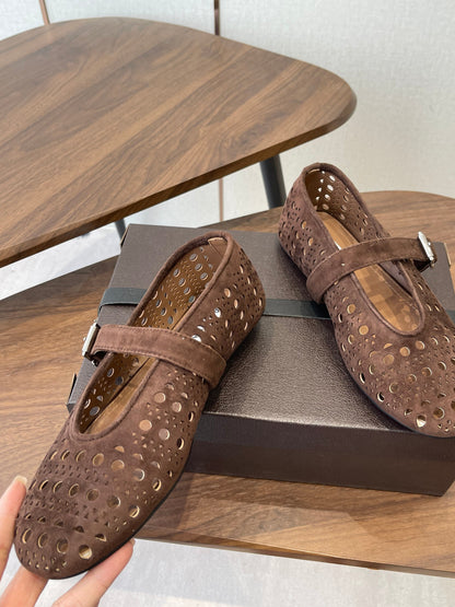 ALAIA 26S MARY JANE FLATS IN DARK BROWN SUEDE