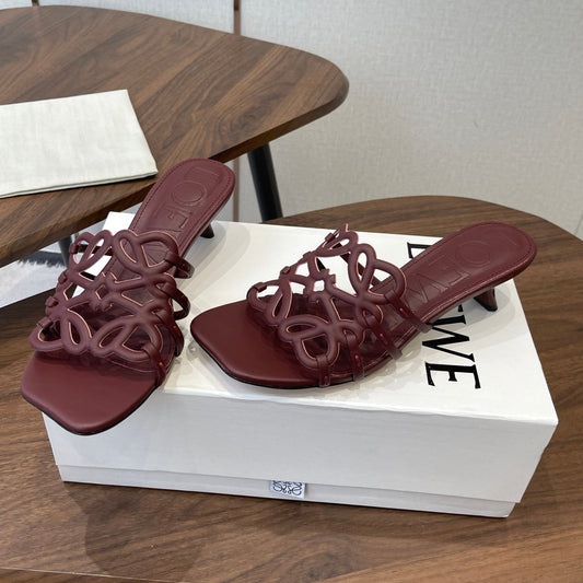 LOEWE 26S HIGH HEEL SANDALS IN WINE RED CALFSKIN