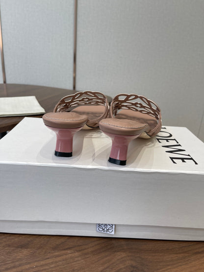 LOEWE 26S HIGH HEEL SANDALS IN TAUPE BROWN CALFSKIN