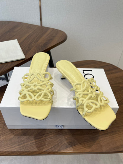 LOEWE 26S HIGH HEEL SANDALS IN BUTTER YELLOW CALFSKIN