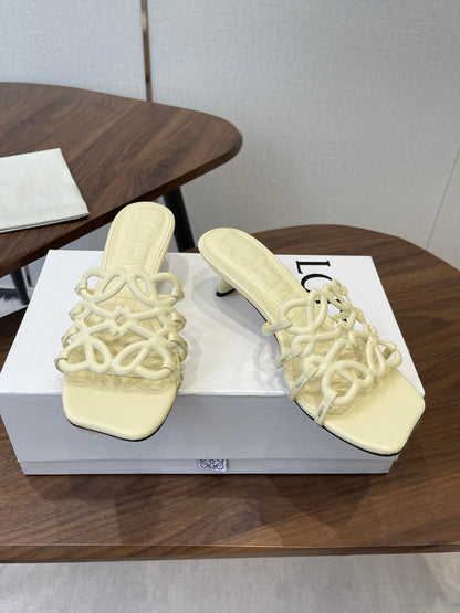 LOEWE 26S HIGH HEEL SANDALS IN LIGHT YELLOW CALFSKIN