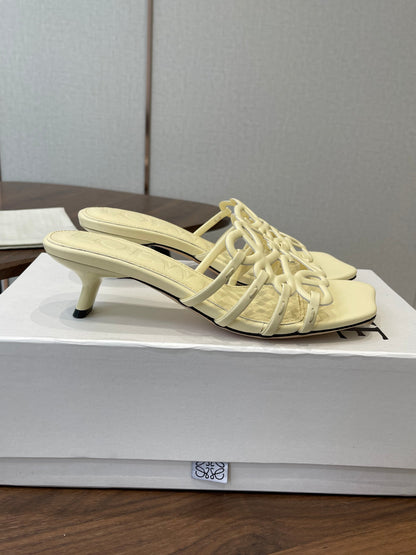 LOEWE 26S HIGH HEEL SANDALS IN LIGHT YELLOW CALFSKIN