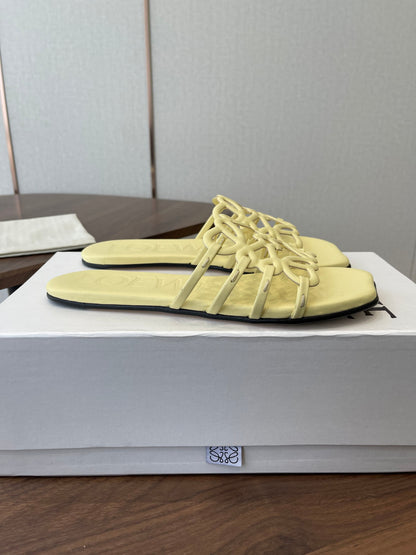 LOEWE 26S FLAT SANDALS IN BUTTER YELLOW CALFSKIN