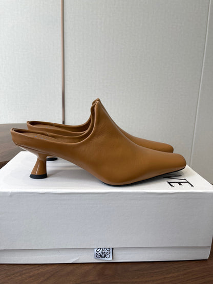 LOEWE 26S EMILY MULE 55MM IN TAN BROWN CALFSKIN