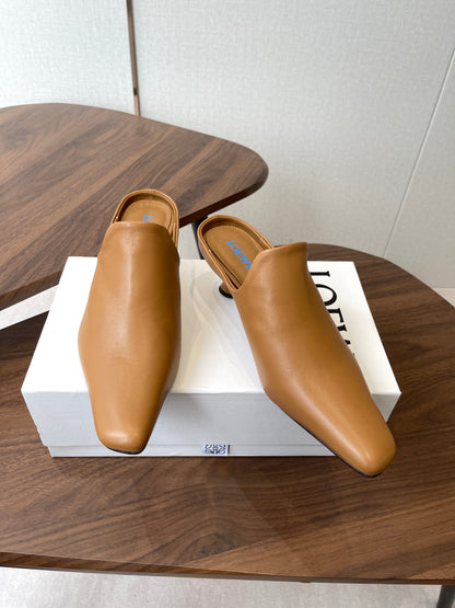 LOEWE 26S EMILY MULE 55MM IN TAN BROWN CALFSKIN