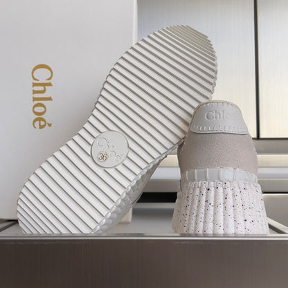 CHLOÉ 26S WEDGE SNEAKERS 70 MM IN WHITE CALFSKIN