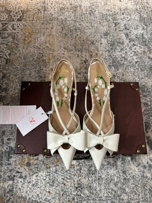 VLTN HIGH HEEL 25S 80 MM IN WHITE CALFSKIN WITH BOW