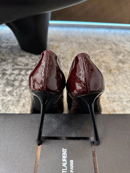 YSL 26S HEELED SHOES 110 MM IN DARK RED GLOSSY CALFSKIN