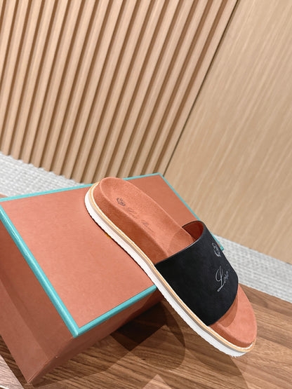 LP 26S SLIDES SANDAL IN BLACK SUEDE WITH LOGO