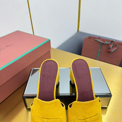 LP BLOCK HEEL SANDALS 25S IN DARK YELLOW SUEDE