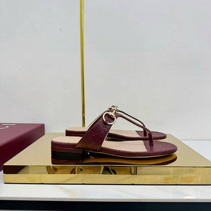 GG THONG SANDALS 25S IN DARK RED LAMBSKIN WITH GOLD HARDWARE