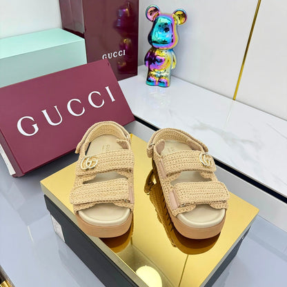 GG SANDALS 25S IN NATURAL STRAW CROCHET COTTON FABRIC