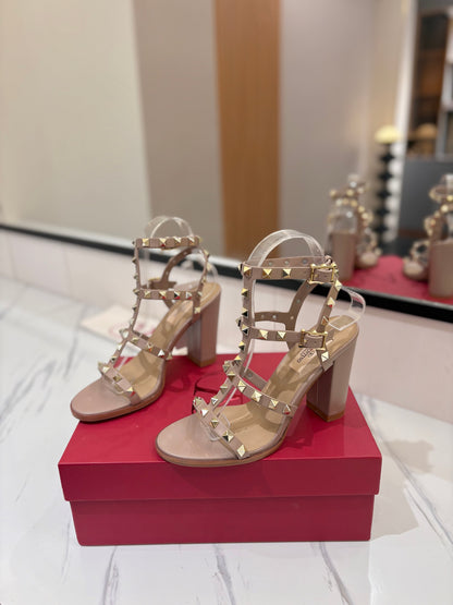 VALENTINO 26S STUDDED HIGH HEEL SANDALS 90 MM IN NUDE CALFSKIN