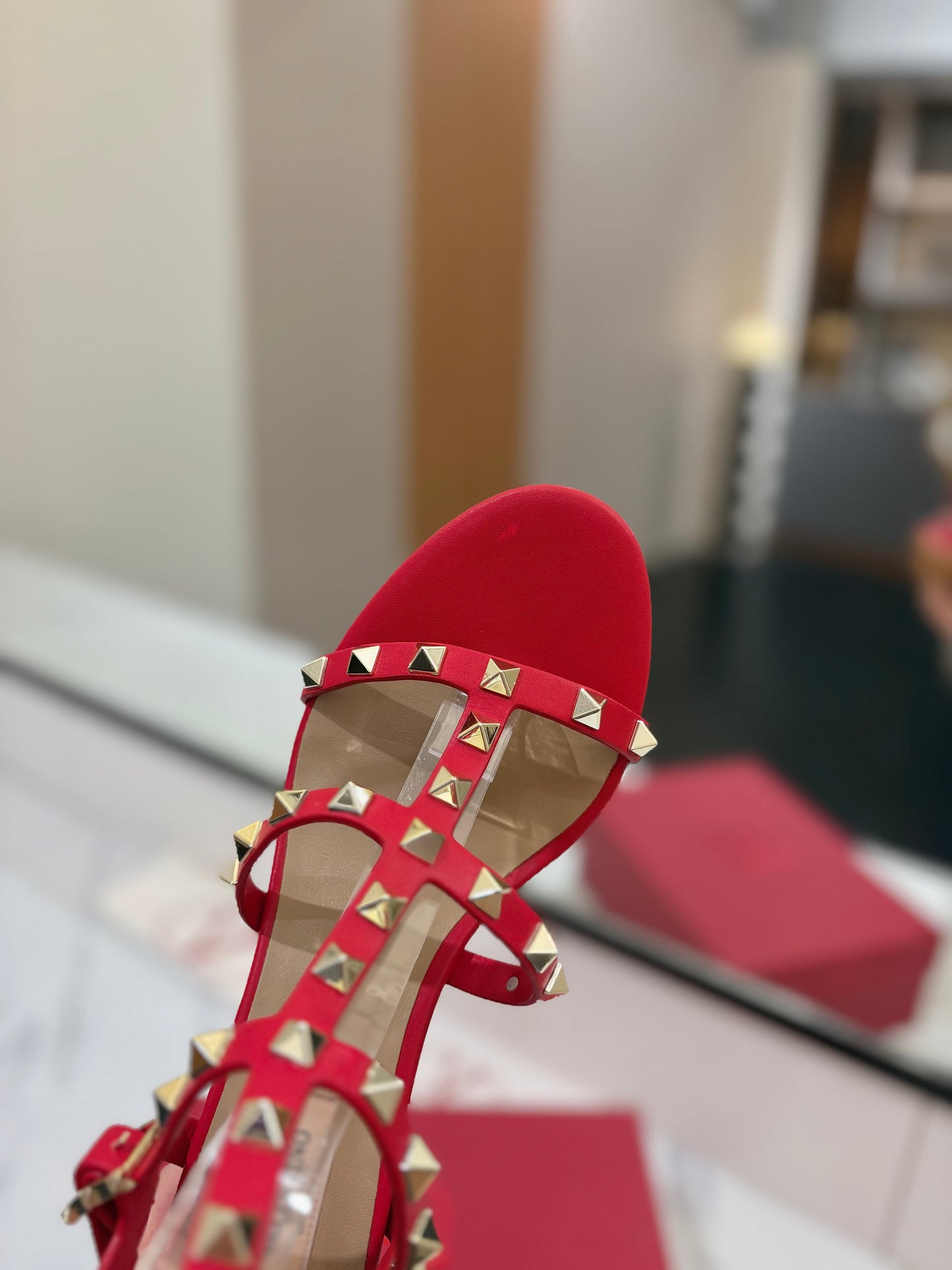 VALENTINO 26S STUDDED HIGH HEEL SANDALS 65 MM IN RED CALFSKIN