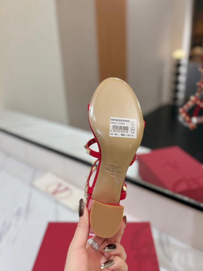 VALENTINO 26S STUDDED HIGH HEEL SANDALS 65 MM IN RED CALFSKIN