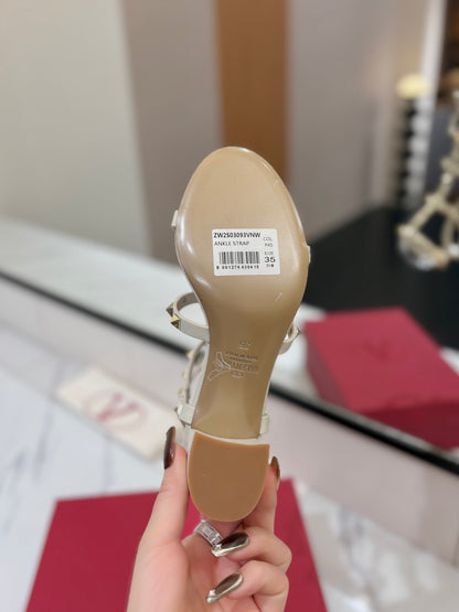 VALENTINO 26S STUDDED HIGH HEEL SANDALS 65 MM IN CREAM WHITE CALFSKIN