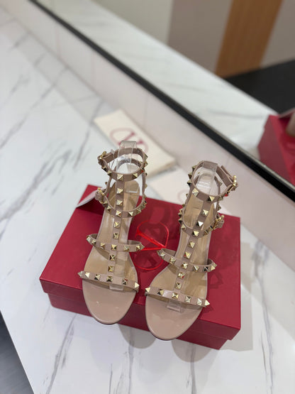 VALENTINO 26S STUDDED HIGH HEEL SANDALS 65 MM IN NUDE CALFSKIN