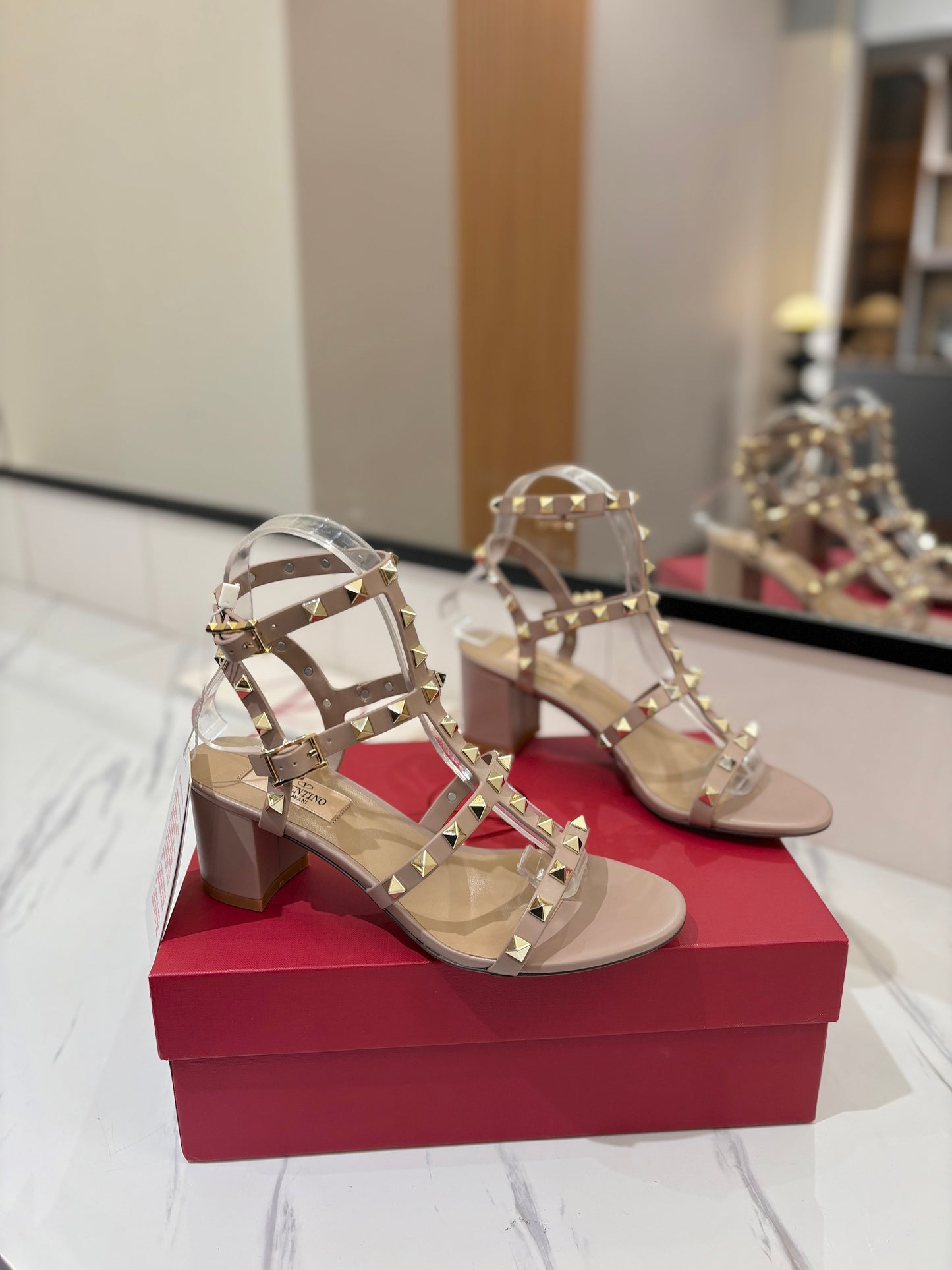 VALENTINO 26S STUDDED HIGH HEEL SANDALS 65 MM IN NUDE CALFSKIN