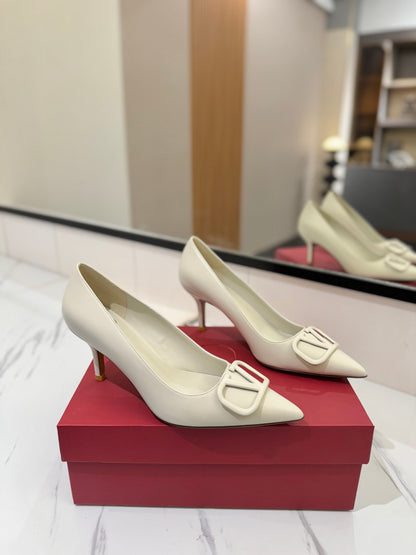 VALENTINO 26S HIGH HEELS 75 MM IN CREAM WHITE SMOOTH CALFSKIN