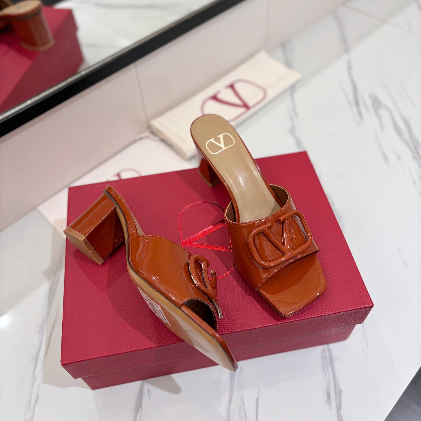 VALENTINO 26S HIGH-HEEL SANDALS 60 MM IN BROWN PATENT CALFSKIN