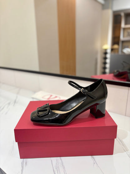 VALENTINO 26S MARY JANE HEELS 60 MM IN BLACK PATENT CALFSKIN