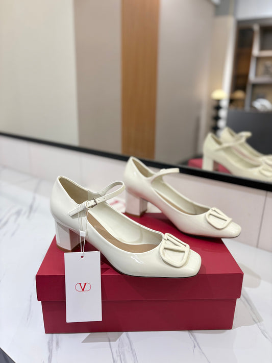 VALENTINO 26S MARY JANE HEELS 60 MM IN WHITE PATENT CALFSKIN