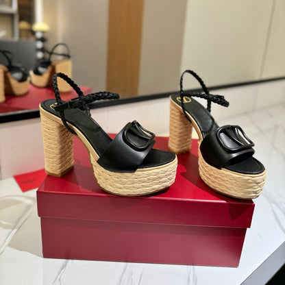 VLTN ESPADRILLE WEDGE SANDALS 25S 115 MM IN BLACK LAMBSKIN
