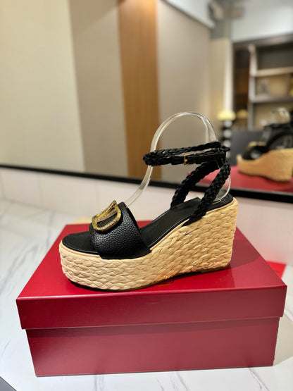 VLTN ESPADRILLE WEDGE SANDALS 25S 90 MM IN BLACK LAMBSKIN STYLE 2